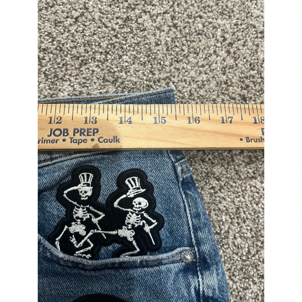 Lucky Brand Grateful Dead Denim Shorts Mens 30 Blue Patches Band Cutoff Raw Hem
